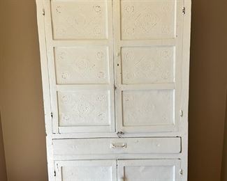 Repurposed Antique Punched Tin Pie Cabinet
