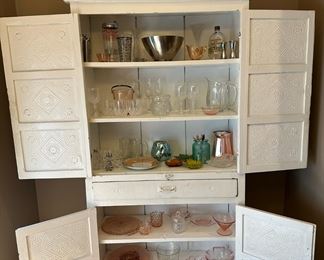 Repurposed Antique Punched Tin Pie Cabinet