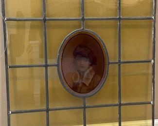 Antique Stained Glass with Glass Portrait
