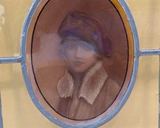 Antique Stained Glass with Glass Portrait
