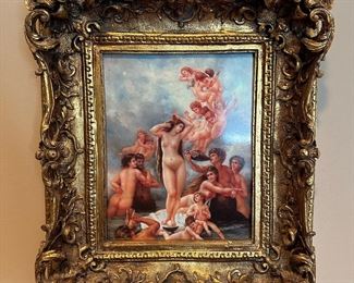 Porcelain THE BIRTH OF VENUS Print on Tile in Gold Gilt Carved Frame 