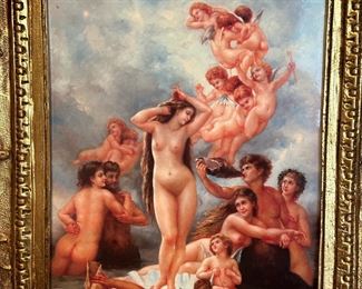 Porcelain THE BIRTH OF VENUS Print on Tile in Gold Gilt Carved Frame 