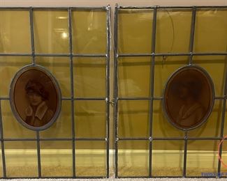 Antique Stained Glass with Glass Portrait