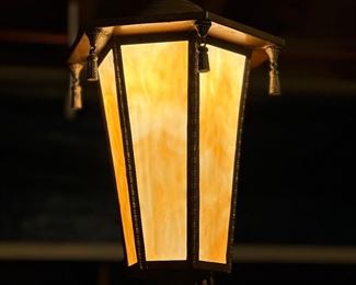 Antique Gothic Religious Style Slag Glass Swag Lamp