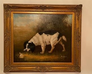 P. Rolence, "Spaniel" Oil on Canvas. Signed by Artist. Measures 23.25" W x 19" H. Photo 1 of 2. 
