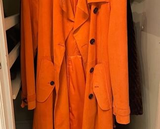 Vintage Burberry London Suede Mid-Length Orange Trench Coat. US Size 8. Photo 1 of 2. 