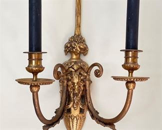 Pair of Antique Gilt Wood Double Arm Candle Sconces. Measures 18" W x 10" W. Photo 1 of 3. 