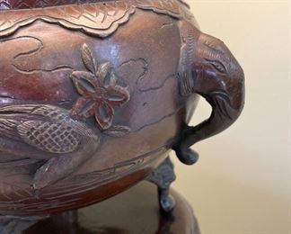 Antique Asian Metal Table Lamp with Elephant Motif. Photo 3 of 3.