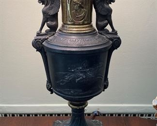 Antique Empire Cassolette Urn Table Lamp with "Griffin-Like" Motif. 