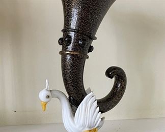 Trumpet Vase with Swan Base - 2 Available. 