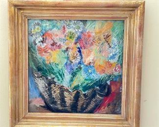 Impressionist Style Still Life of Flowers. Signed by French Artist. Measures 11.5" x 11.5." Photo 1 of 2. 
