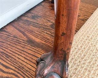 Antique Chinese Chippendale Leather-Top Mahogany Writing Desk with Ball & Claw Feet. Measures 30" W x 16" D x 38" H. Photo 4 of 4. 