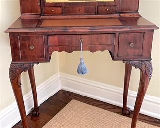 Antique Chinese Chippendale Leather-Top Mahogany Writing Desk with Ball & Claw Feet. Measures 30" W x 16" D x 38" H. Photo 1 of 4. 