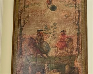Pair of Italian Renaissance-Style Painted Wood Panels with Monkeys as Subjects. Each measures 24" W x 60" H. Photo 2 of 2.