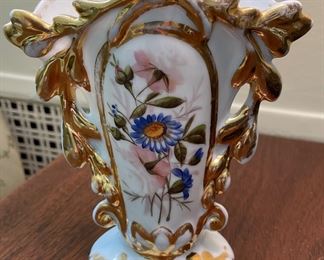 Pair of Antique Victorian Porcelain Mantel Vases. Each Measures 12" H x 8" W. Photo 1 of 2. 