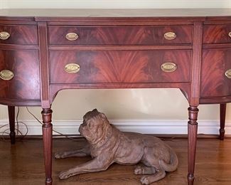 Vintage flame mahogany buffet / sideboard with brass pulls. Photo 1 of 3.