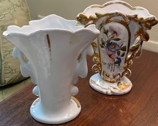 Pair of Victorian Porcelain Mantel Vases. Each Measures 12" H x 8" W. Photo 2 of 2. 
