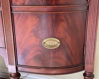 Vintage flame mahogany buffet / sideboard with brass pulls. Photo 2 of 3.
