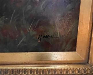 H. Hagel, Monkey Oil Paining on Canvas. Signed. Measures 19.5" x 23." Photo 2 of 2. 
