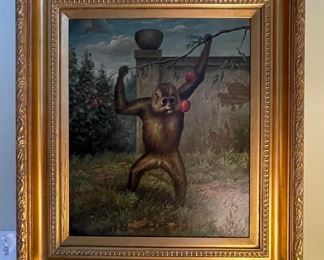 H. Hagel, Monkey Oil Painting on Canvas. Signed. Measures 19.5" x 23." Photo 1 of 2. 