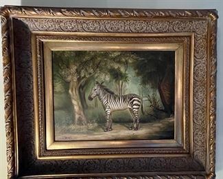 C. James, Zebra Oil Painting on Canvas. Signed. Measures 15.5" x 11." Photo 1 of 2. 