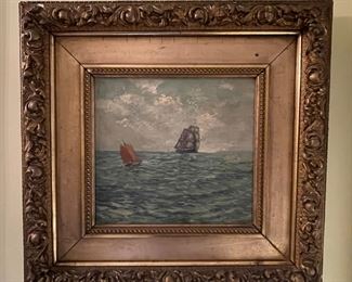 Nautical Oil on Canvas. Measures 12" W x 11" H. Signed by Artist. Photo 1 of 2. 