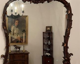 Antique Carved Wood Chinese Chippendale-Style Mirror. Measures 29" W x 47" H. Photo 1 of 4. 