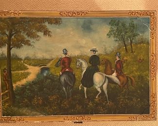 Antique Hand-Painted Bucolic Equestrian Scene Chest with Glass Top on Stand. Measures 28" W x 19" D x 13.5" H without Stand. Photo 2 of 6.