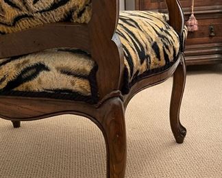 Antique Queen Anne-Style Bergere Chair Upholstered in Scalamandre Tigre Fabric. Measures 28" W x 28" D. Photo 3 of 4. 