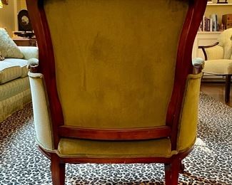 Antique Bergere Chair Upholstered in Dark Sea-Foam Green Velvet. Measures 30" W x 30" D. Photo 3 of 3. 