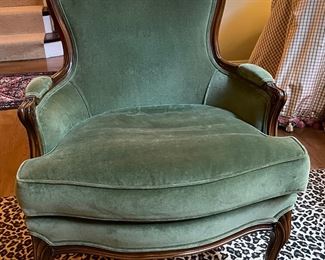 Antique Bergere Chair Upholstered in Dark Sea-Foam Green Velvet. Measures 30" W x 30" D. (Most true to fabric color photo) Photo 1 of 3. 