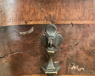 Vintage Italian Faux Drawer Satinwood Banded Cabinet with Cloverleaf Brass Pulls. Measures 29" W x 16" D x 34" H. Photo 3 of 6.