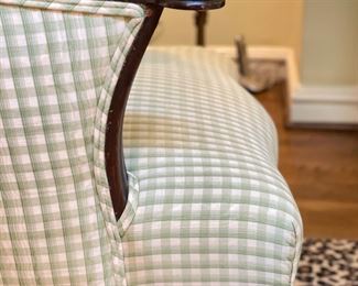 Pair of Green Gingham Upholstered Tufted-Back Barrel Back Chairs. Each Measures 28" W x 39" D. Photo 4 of 4. 