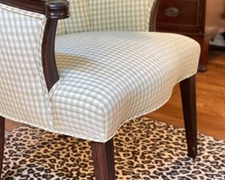 Pair of Green Gingham Upholstered Tufted-Back Barrel Back Chairs. Each Measures 28" W x 39" D. Photo 3 of 4. 