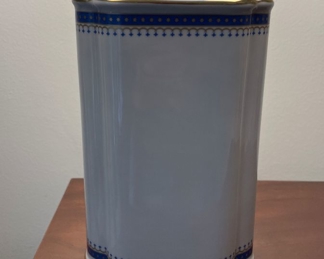 Pair of White Porcelain Table Lamps With Blue & Gold Trim. Measures 26" H. Photo 2 of 2. 