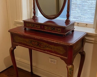 Antique Hand-Painted / Stenciled Vanity & Bench Set. Measures 30" x 14" x 57" H. Photo 2 of 4. 