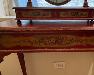 Antique Hand-Painted / Stenciled Vanity & Bench Set. Measures 30" x 14" x 57" H. Photo 3 of 4. 