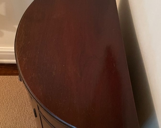 Vintage Imperial Flame Mahogany Demi-Lune Cabinet with Drawer. Measures 26" W x 12" D x 31" H. Photo 3 of 4. 