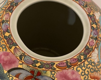 Vintage Famille Rose Medallion Lidded Urn on Base - 2 Available. One has Chip on Lid. Each Measures 16" H. Photo 4 of 6.