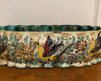 Vintage Italian Porcelain Cachepot. Repaired. Measures 21" W x 8" H. Photo 1 of 3.