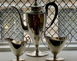 Mid-Century Spaulding Sterling Silver Coffee, Cream & Sugar Set. Photo 1 of 3. 