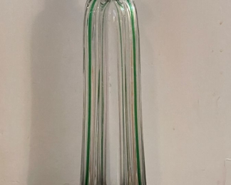 Depression Glass Decanter with Green "Piping."