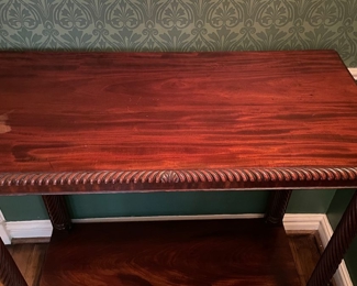 Antique Flame Mahogany Side Table with Barely Twist Edges & Legs and Claw Feet. Measures 37" W x 18" D x 35" H. Photo 3 of 5. 