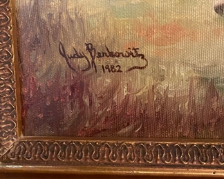 Judy Berkowitz, "Spy High" Oil on Canvas Signed. Measures 11.5" x 18.5" Unframed. Photo 3 of 3. 