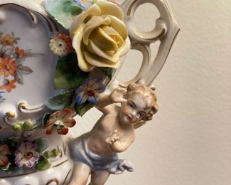 Antique German Sitzendorf Dresden-Style  Putti & Floral Porcelain Lidded Urn. Photo 2 of 2. 