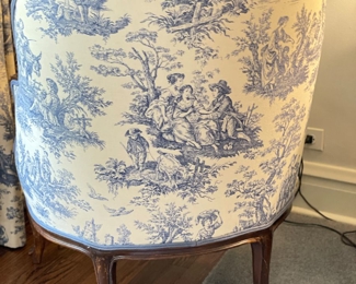Antique Occasional Chair Upholstered in Blue & White Toile. Measures 30" W. Photo 3 of 3. 