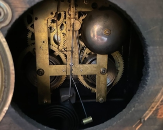 Antique Wood Mantle Clock with Brass Feet. Photo 3 of 3. 