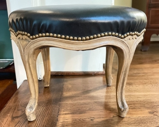 Leather Upholstered Foot Stool with Nailhead Trim. Photo 2 of 3. 