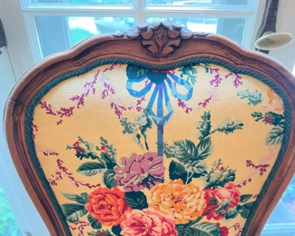 Set of 6 Floral Upholstered Queen Anne Style Dining Chairs - 2 Arm Chairs & 4 Side Chairs.  Seat Height 18". Photo 4 of 5. 