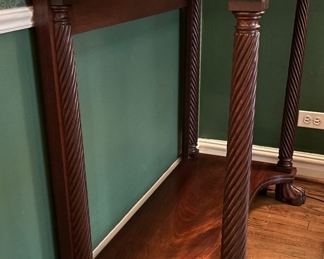 Antique Flame Mahogany Side Table with Barely Twist Edges & Legs and Claw Feet. Measures 37" W x 18" D x 35" H. Photo 2 of 5. 